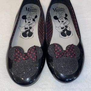 Girls DISNEY Minnie Mouse Black Patent Shoe Hot w/Pink Polka Dot Bow & Glitter